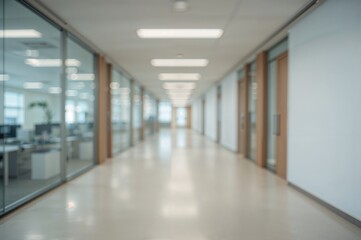 Out-of-focus corporate workspace, contemporary meeting area, bright decor