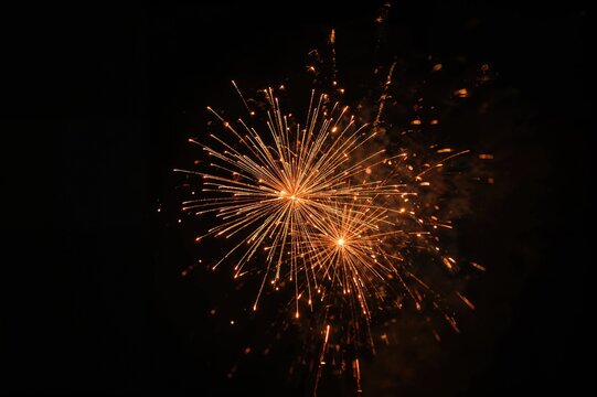 Blurred fireworks with bokeh effects against a dark backdrop