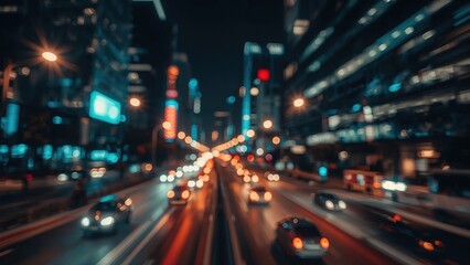 Nighttime urban scene with blurred lights