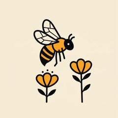 Stylized golden honeybee with geometric wings on a red background