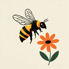 Geometric Bee Illustration with Distinctive Wings and Striped Abdomen