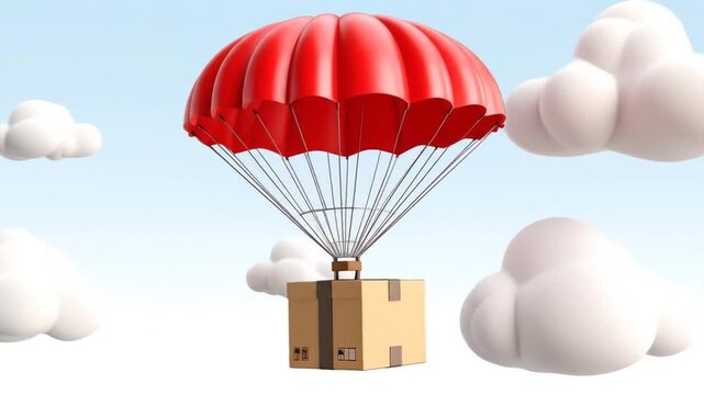 Box with parachute with sky delivery.