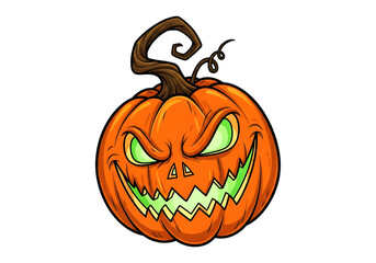 Spooky jack-o'-lantern glowing with green eyes and jagged teeth halloween decoration transparent background