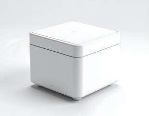 Modern White Cube Rice Cooker, Minimalist Design, Isolated Product Shot.