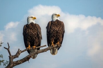 Two Bald Eagles Resting Tree