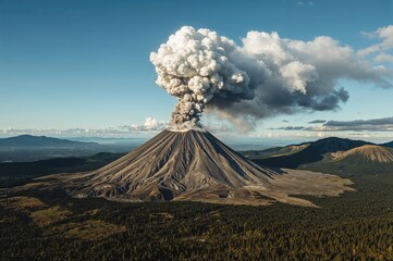 Obraz premium Stunning volcanic mountain scenery featuring an erupting active volcano in a remote peninsula