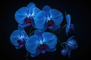 Stunning orchid blossoms against a black backdrop
