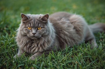 Obraz premium Lovely silver feline resting on the lawn