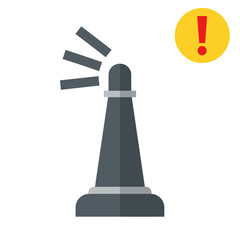 Fototapeta premium A grey warning beacon with a flashing light next to a yellow alert symbol with a red exclamation mark.