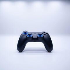 Black wireless game controller with blue accents buttons