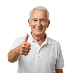 Happy senior man gives a thumbs up with a bright smile, isolated