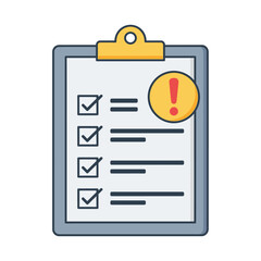 Checklist with an exclamation mark, indicating a task requiring attention.