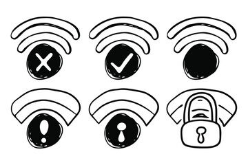 Wifi Signal Icons With Different Status Indicators