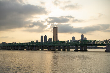 Han River and Wonhyo Bridge with a View of Seoul Cityscape