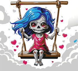 Cute Zombie Girl on a Swing