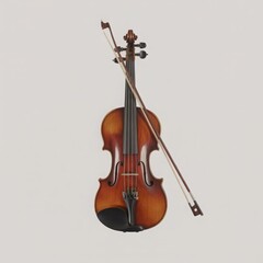 Fototapeta premium Brown wooden violin with bow musical instrument string instrument