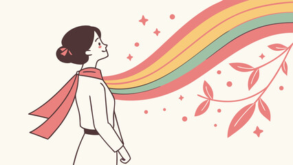 Woman with Rainbow Stream and Floral Elements girl