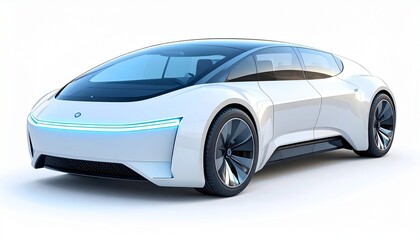 Futuristic concept electric car with sleek glass roof and glowing headlights isolated on white background advanced technology transport design
