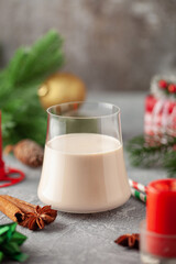 Traditional Christmas milk cocktail - Eggnog with cinnamon