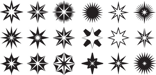 "Star Shape Icon Set – Geometric Sunburst, Compass and Decorative Star Symbols"