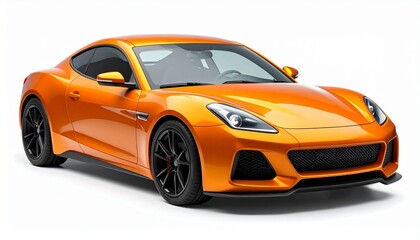 Sports coupe in glossy orange with low stance and aerodynamic curves isolated on white background stylish performance car
