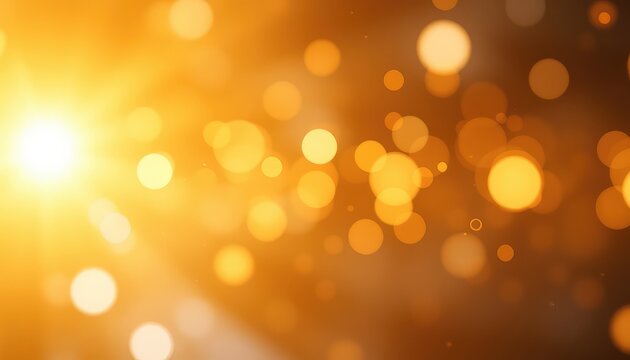 Abstract glowing light and golden bokeh particles floating in space, a festive celebratory background with a warm sensation