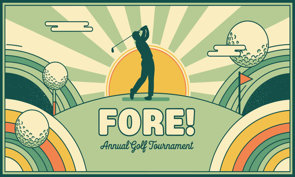 Classic retro style poster for a golf championship event featuring a golfer and vintage landscape design