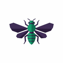 Geometric Green and Purple Bee Illustration