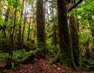 Obraz premium Lush forest floor bathed in sunlight