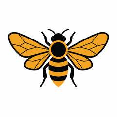 Stylized Honeybee Illustration with Bold Black Outlines and Golden Wings
