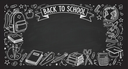 Back to school blackboard doodle frame