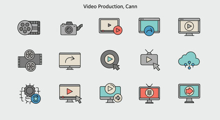 icon set representing video production and digital media
