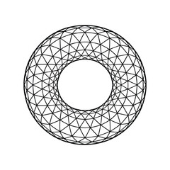 Geometric torus wireframe abstract shape with triangular mesh structure on a white canvas white background