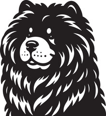 Cute Fluffy Chow Chow Dog Vector Silhouette Illustration – Black and White Pet Art Design