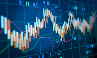 Close up abstract stock market chart and graph. Investment, trading, risk, financial market.