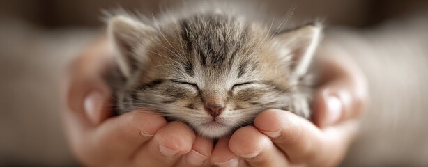 Tiny kitten nestled in loving hands (1)