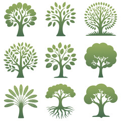 Fototapeta premium A vector illustration of a diverse set of trees and plants with vibrant green leaves and branches, perfect for a nature-inspired design or pattern