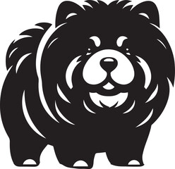 Cute Fluffy Chow Chow Dog Vector Silhouette Illustration – Black and White Pet Art Design