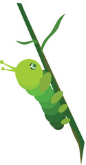 A charming illustration of a vibrant green caterpillar ascending a blade of grass