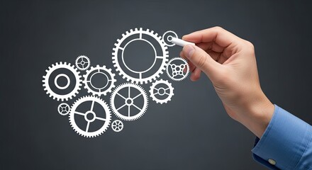 Fototapeta premium Crafting business solutions with gears and chalk, a visual metaphor for innovation and teamwork in dynamic problem solving sessions today