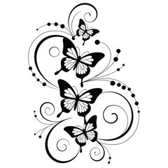 Vintage vector floral pattern with ornate black leaf and spring flower illustrations for a decorative tattoo design element