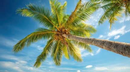 Palm Tree with Fronds Against Blue Sky