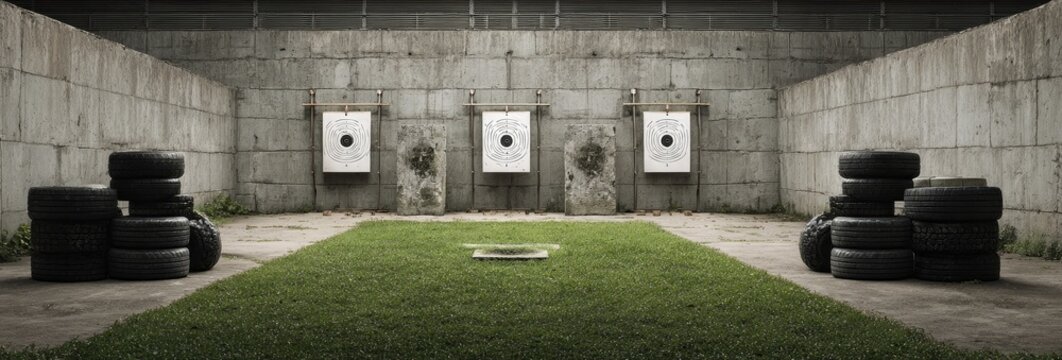 Concrete shooting range with tire backstops and targets