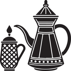 Vintage silver teapot and teacups isolated on a white kitchen table, ready for a warm beverage