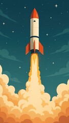 Obraz premium Retro rocket launching illustration.