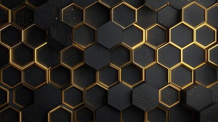 Black honeycomb pattern with gold accents