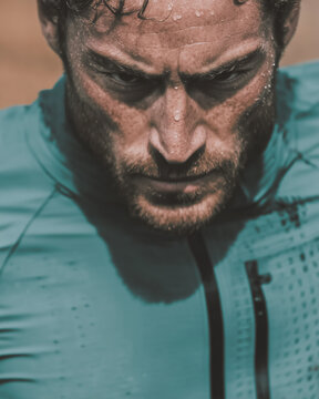 A man in sportswear doing a cardio run. Cardio exercise and active sport.