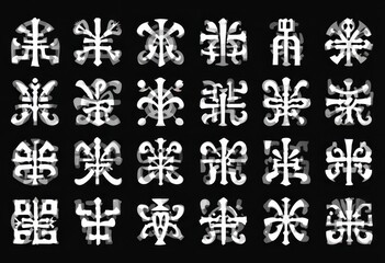  Repeating Adinkra Symbols in White on Black Background for BHM