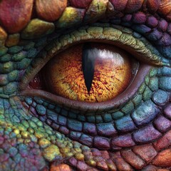 Naklejka premium Intricate Dragon Eye Scale Detail A HyperRealistic CloseUp of a Creatures Protective Armor