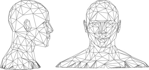Biometric technology digital face scanning, facial recognition system, vector polygonal black outline ID identification